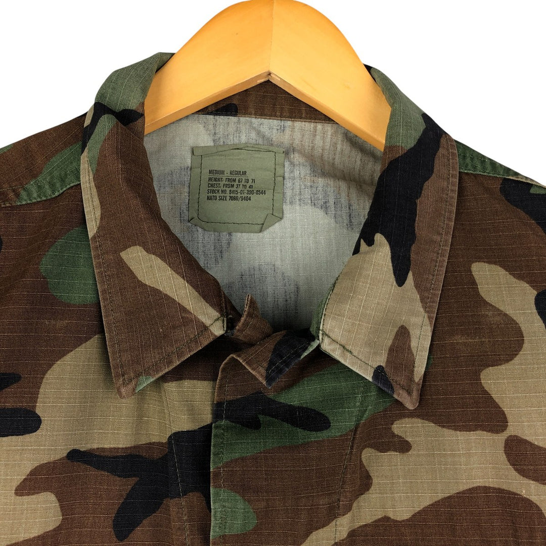 90'S US Military Genuine Camouflage Pattern Woodland Camo Ripstop BDU Military Jacket Made in USA MEDIUM-REGULAR Men's M Nylon Khaki type Vintage Second Hand