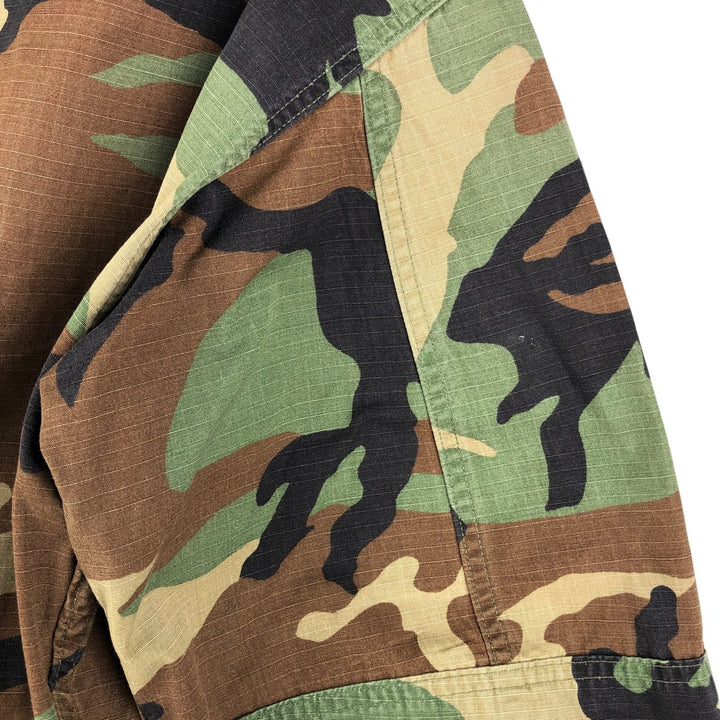 90'S US Military Genuine Camouflage Pattern Woodland Camo Ripstop BDU Military Jacket Made in USA MEDIUM-REGULAR Men's M Nylon Khaki type Vintage Second Hand