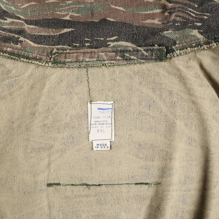 Vintage 1990'S THE CAMO CLAN Camouflage Pattern Tiger Stripe Camo Military Jacket, Made in USA, Men's Size XXL cotton Khaki type Vintage Second Hand