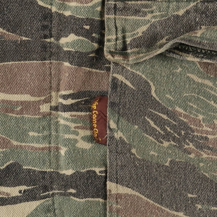 Vintage 1990'S THE CAMO CLAN Camouflage Pattern Tiger Stripe Camo Military Jacket, Made in USA, Men's Size XXL cotton Khaki type Vintage Second Hand