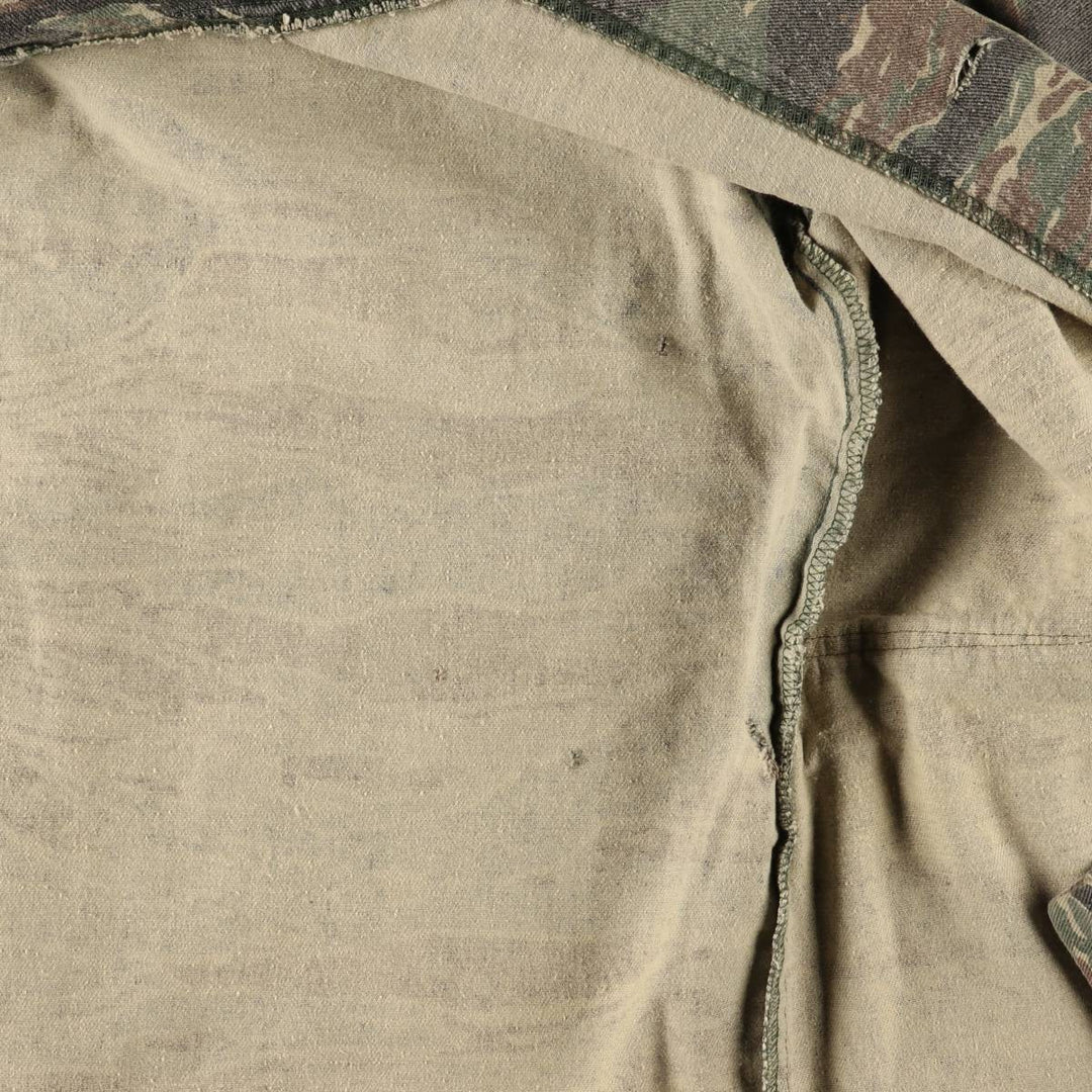 Vintage 1990'S THE CAMO CLAN Camouflage Pattern Tiger Stripe Camo Military Jacket, Made in USA, Men's Size XXL cotton Khaki type Vintage Second Hand