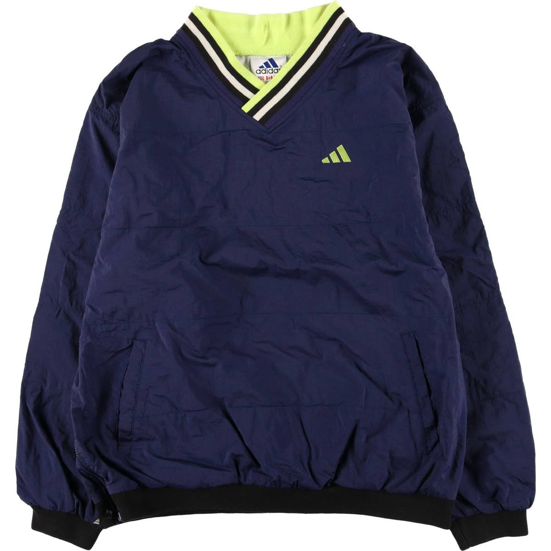 90'S Adidas V-neck nylon pullover, men's size L Nylon navy blue type Vintage Second Hand