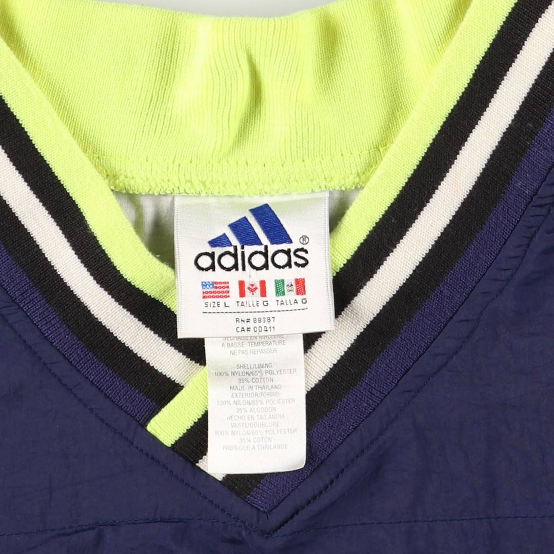 90'S Adidas V-neck nylon pullover, men's size L Nylon navy blue type Vintage Second Hand