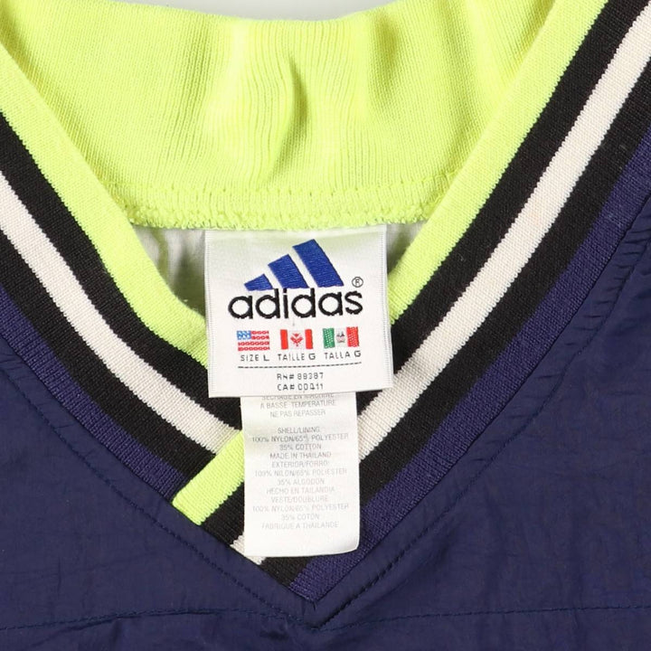 90'S Adidas V-neck nylon pullover, men's size L Nylon navy blue type Vintage Second Hand