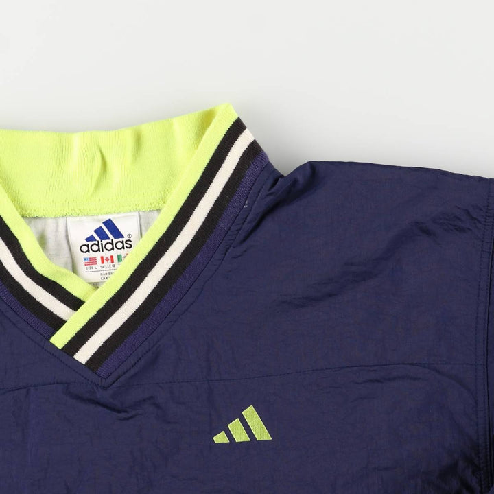 90'S Adidas V-neck nylon pullover, men's size L Nylon navy blue type Vintage Second Hand