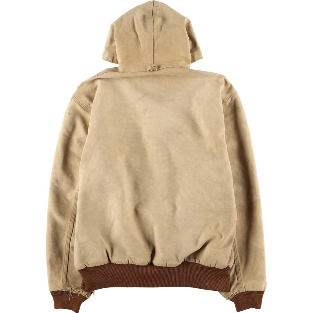 90'S Carhartt Active Jacket, Duck Full Zip Hoodie, Made in USA, Men's Size L, Vintage cotton Beige type Vintage Second Hand