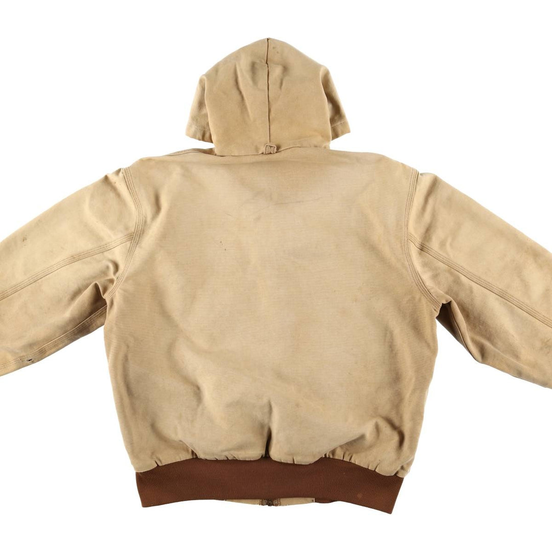 90'S Carhartt Active Jacket, Duck Full Zip Hoodie, Made in USA, Men's Size L, Vintage cotton Beige type Vintage Second Hand
