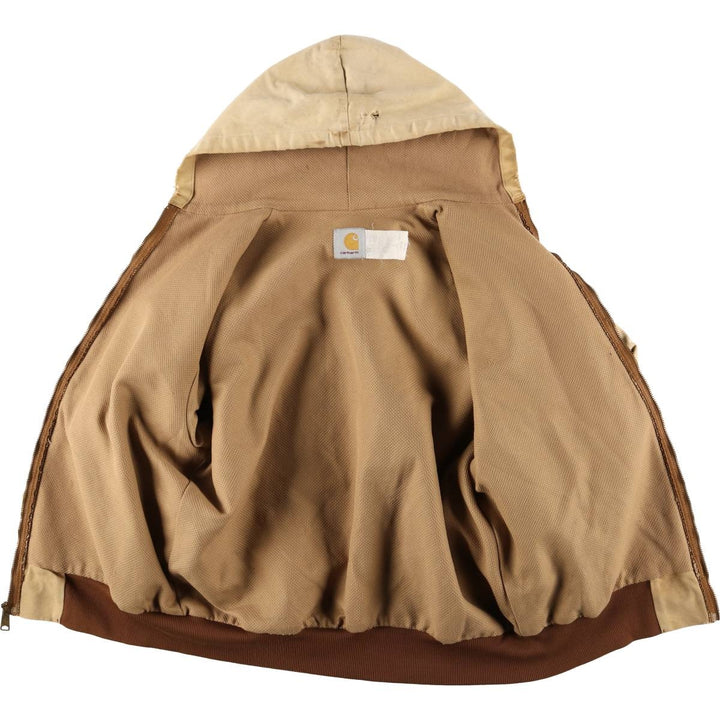 90'S Carhartt Active Jacket, Duck Full Zip Hoodie, Made in USA, Men's Size L, Vintage cotton Beige type Vintage Second Hand