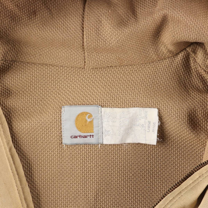 90'S Carhartt Active Jacket, Duck Full Zip Hoodie, Made in USA, Men's Size L, Vintage cotton Beige type Vintage Second Hand