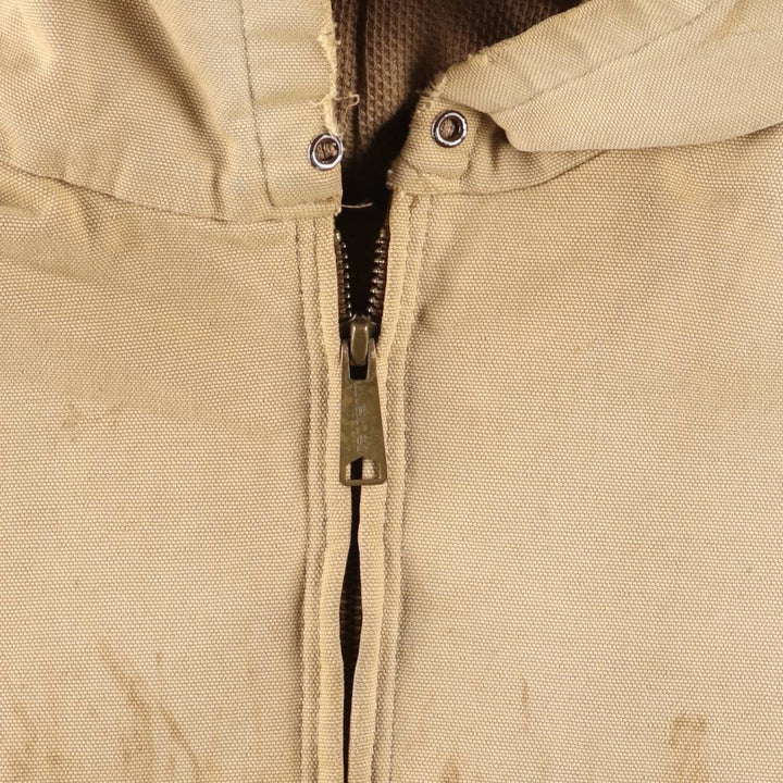 90'S Carhartt Active Jacket, Duck Full Zip Hoodie, Made in USA, Men's Size L, Vintage cotton Beige type Vintage Second Hand