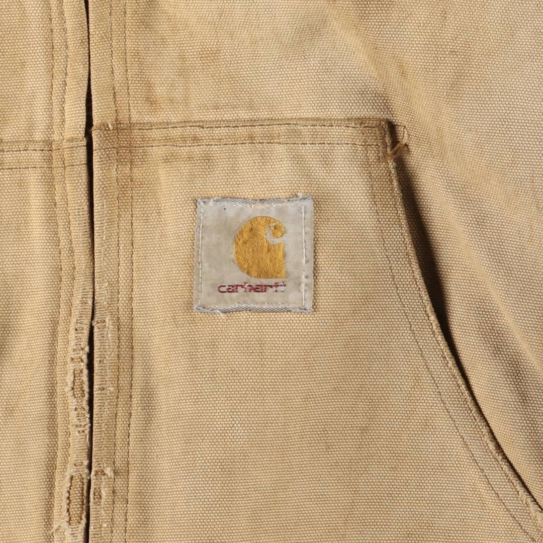 90'S Carhartt Active Jacket, Duck Full Zip Hoodie, Made in USA, Men's Size L, Vintage cotton Beige type Vintage Second Hand