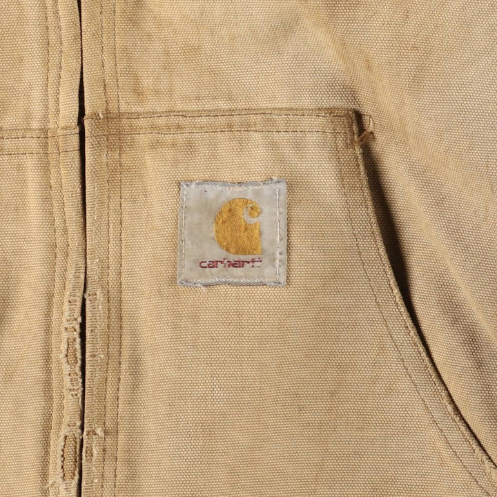 90'S Carhartt Active Jacket, Duck Full Zip Hoodie, Made in USA, Men's Size L, Vintage cotton Beige type Vintage Second Hand
