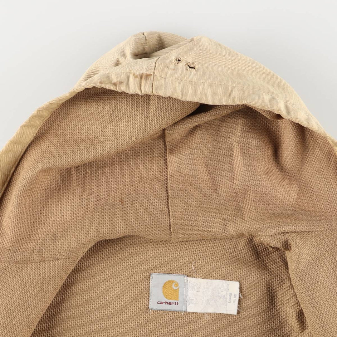 90'S Carhartt Active Jacket, Duck Full Zip Hoodie, Made in USA, Men's Size L, Vintage cotton Beige type Vintage Second Hand