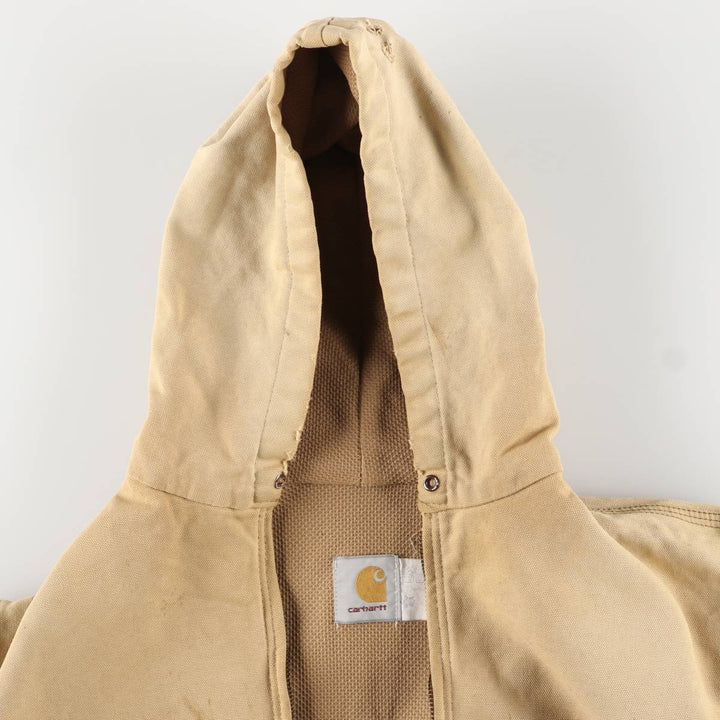90'S Carhartt Active Jacket, Duck Full Zip Hoodie, Made in USA, Men's Size L, Vintage cotton Beige type Vintage Second Hand