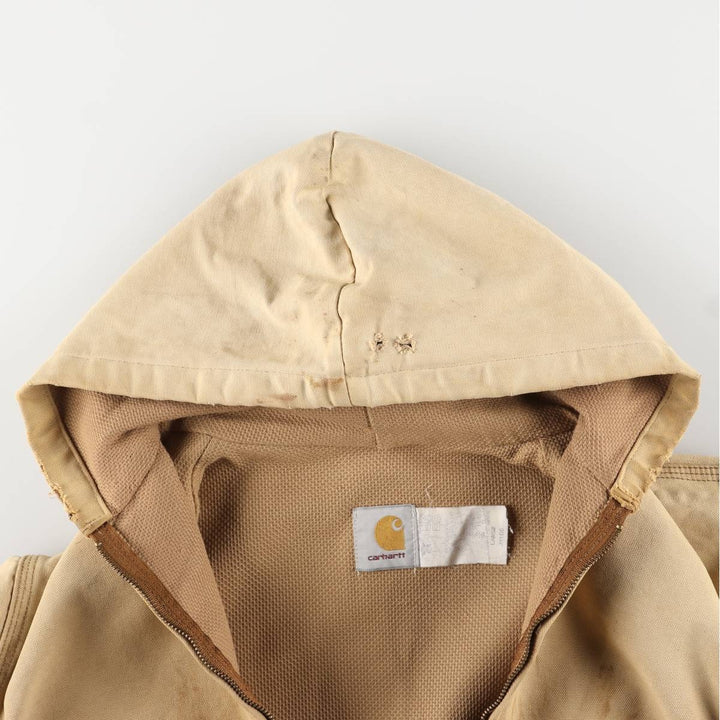 90'S Carhartt Active Jacket, Duck Full Zip Hoodie, Made in USA, Men's Size L, Vintage cotton Beige type Vintage Second Hand