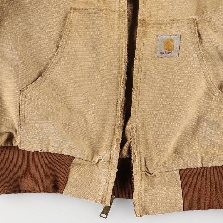 90'S Carhartt Active Jacket, Duck Full Zip Hoodie, Made in USA, Men's Size L, Vintage cotton Beige type Vintage Second Hand
