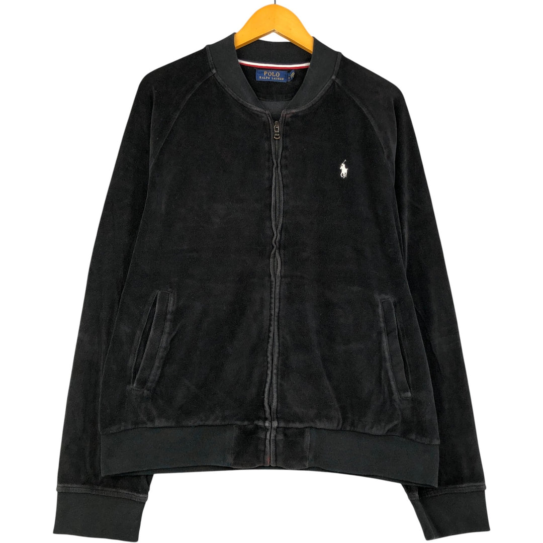 Ralph Lauren POLO RALPH LAUREN Velour Jersey Track Jacket, Men's Size L cotton black type Vintage Second Hand