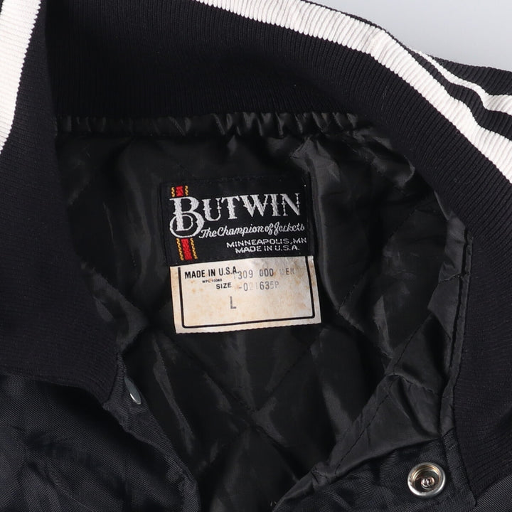Vintage 1980'S BUTWIN padded nylon varsity jacket, award jacket, made in the USA, men's size L Nylon black type Vintage Second Hand