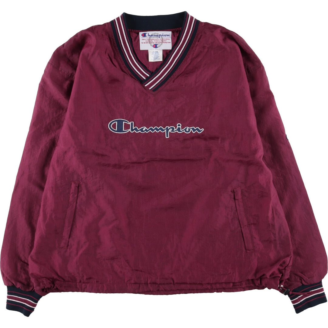 90'S Champion V-neck nylon pullover, men's size XL, vintage Nylon wine-red Vintage Second Hand