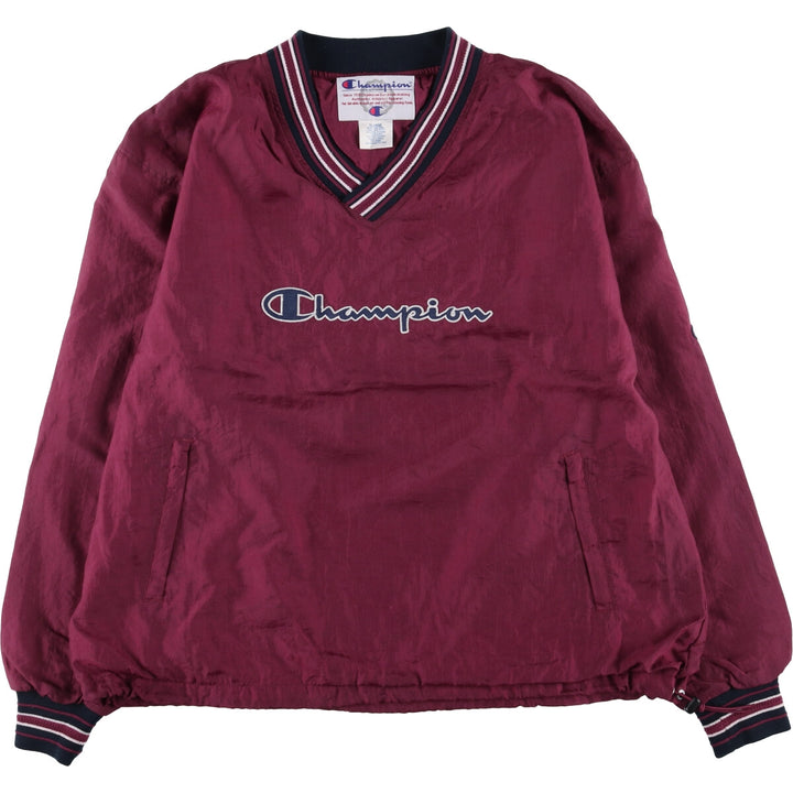 90'S Champion V-neck nylon pullover, men's size XL, vintage Nylon wine-red Vintage Second Hand