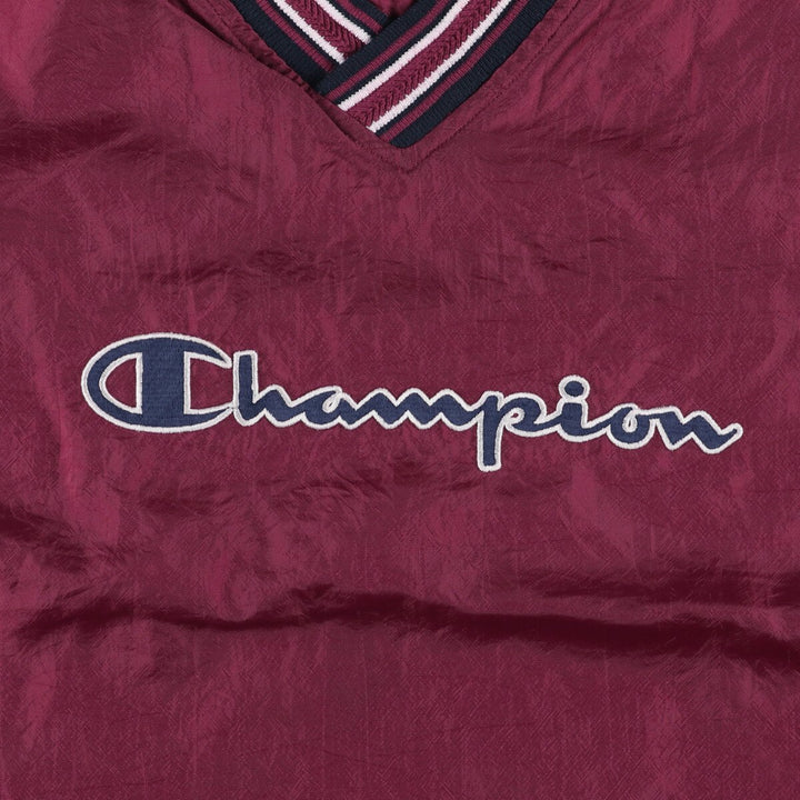 90'S Champion V-neck nylon pullover, men's size XL, vintage Nylon wine-red Vintage Second Hand