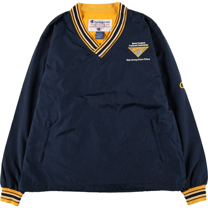 90'S Champion V-neck warm-up pullover, men's size L, vintage polyester navy blue type Vintage Second Hand