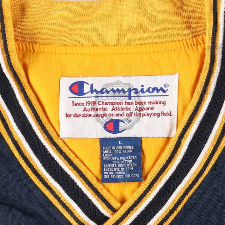 90'S Champion V-neck warm-up pullover, men's size L, vintage polyester navy blue type Vintage Second Hand