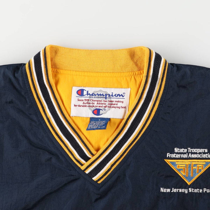 90'S Champion V-neck warm-up pullover, men's size L, vintage polyester navy blue type Vintage Second Hand