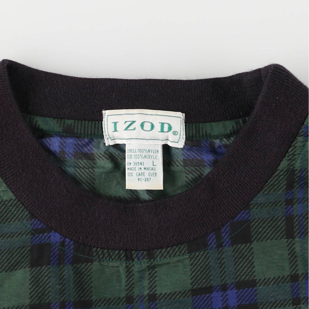 IZOD Check Pattern V-Neck Nylon Pullover, Men's Size L Nylon green type Vintage Second Hand
