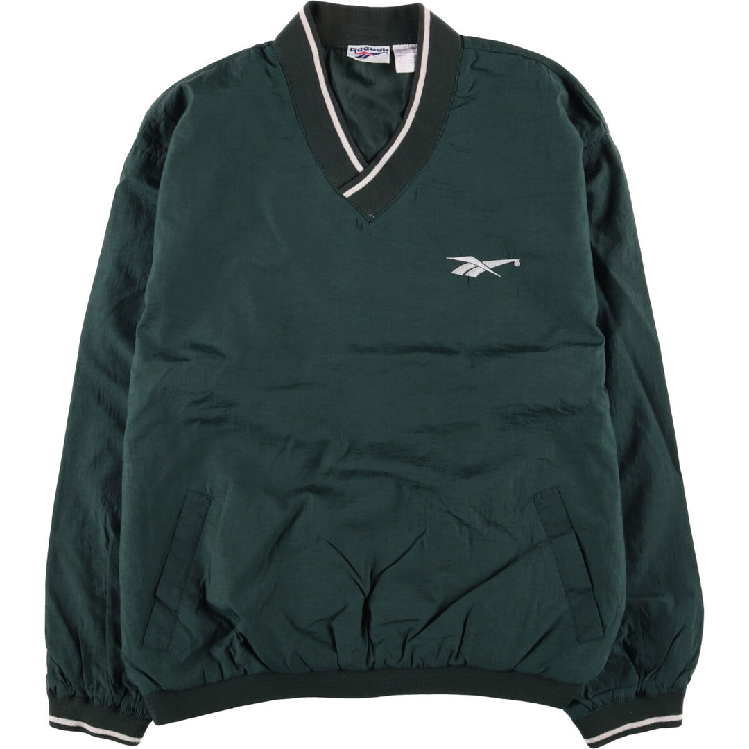 90'S Reebok V-neck nylon pullover, men's size M, vintage Nylon Green type dark green Vintage Second Hand