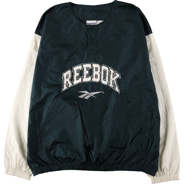 90'S Reebok Henley Neck Ripstop Nylon Pullover, Men's XL, Vintage Nylon dark green Vintage Second Hand