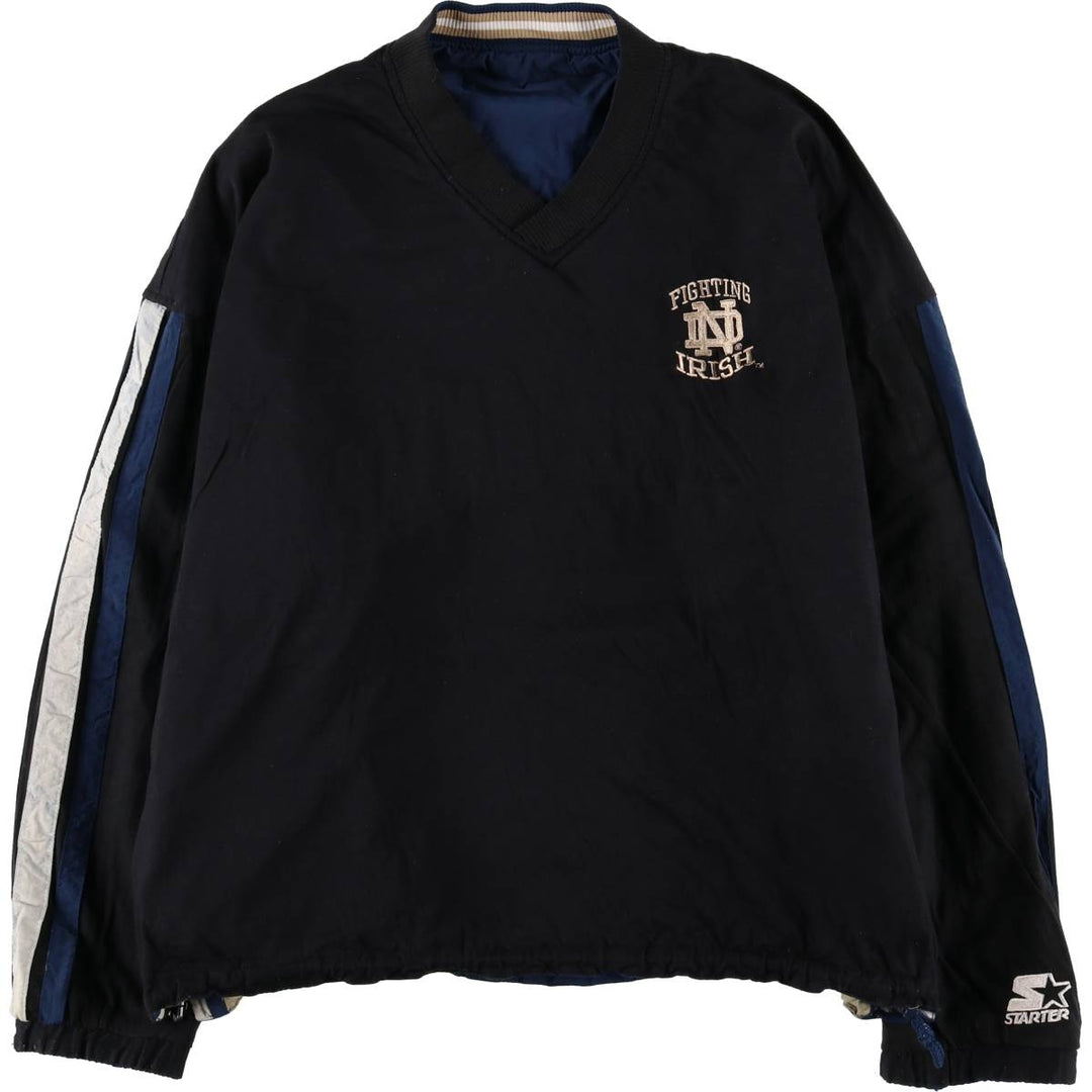 90'S Starter Notre Dame University College Reversible V-Neck Warm-Up Pullover, Men's Size XL Nylon black type Vintage Second Hand