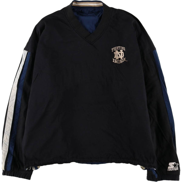 90'S Starter Notre Dame University College Reversible V-Neck Warm-Up Pullover, Men's Size XL Nylon black type Vintage Second Hand