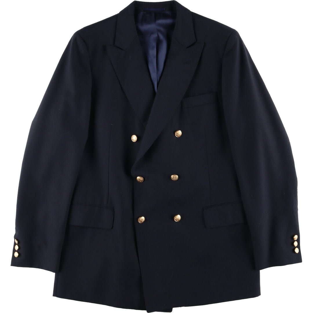 Vintage 80s-90'S KUPPENHEIMER double-breasted peak lapel navy blazer, tailored jacket, size M, men's unclear navy blue type Vintage Second Hand