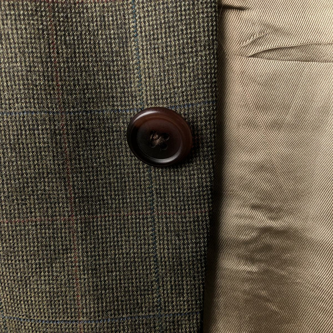 Ralph Lauren CHAPS Check Pattern Wool Tailored Jacket, Made in Canada, Men's Size L wool Khaki type brown Vintage Second Hand