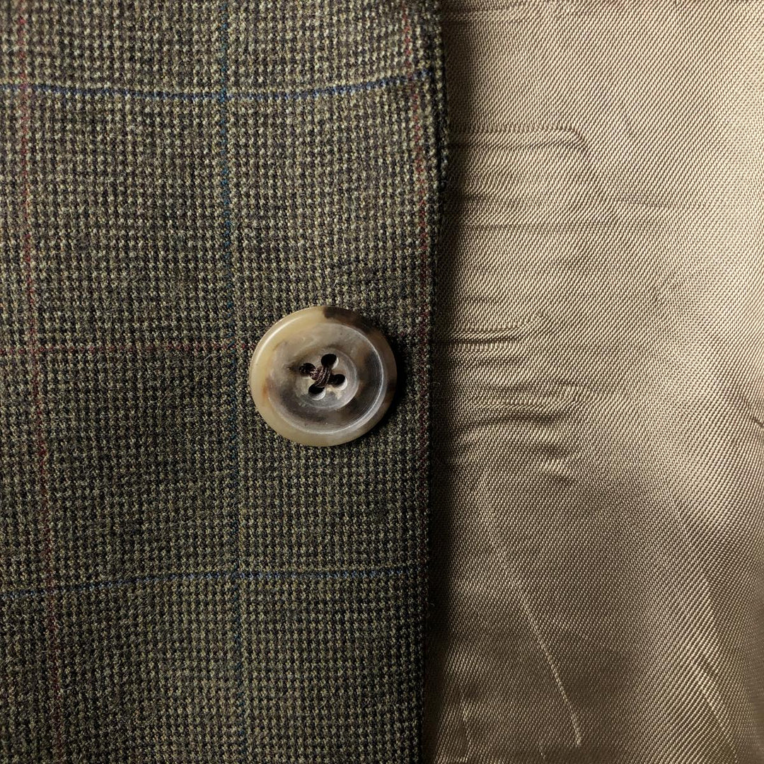 Ralph Lauren CHAPS Check Pattern Wool Tailored Jacket, Made in Canada, Men's Size L wool Khaki type brown Vintage Second Hand