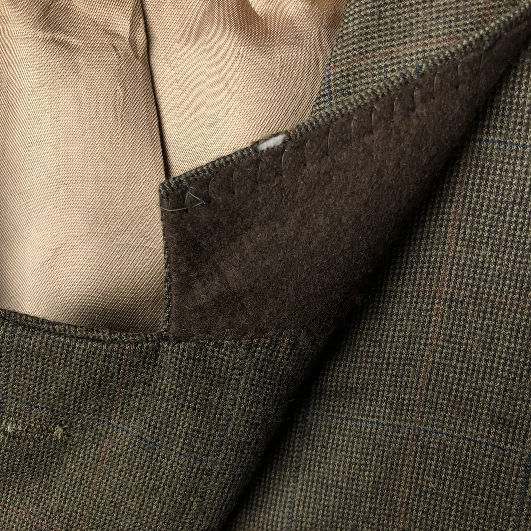 Ralph Lauren CHAPS Check Pattern Wool Tailored Jacket, Made in Canada, Men's Size L wool Khaki type brown Vintage Second Hand