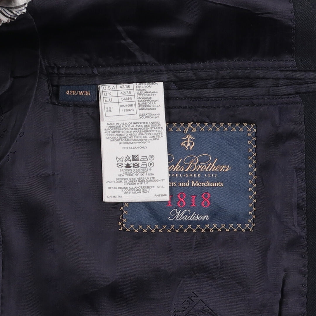 Brooks Brothers 1818 Herringbone Navy Blazer, Made in USA, Size 42 wool navy blue type Vintage Second Hand