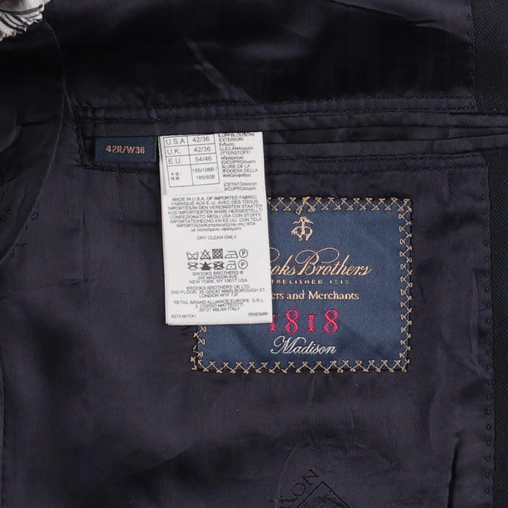 Brooks Brothers 1818 Herringbone Navy Blazer, Made in USA, Size 42 wool navy blue type Vintage Second Hand