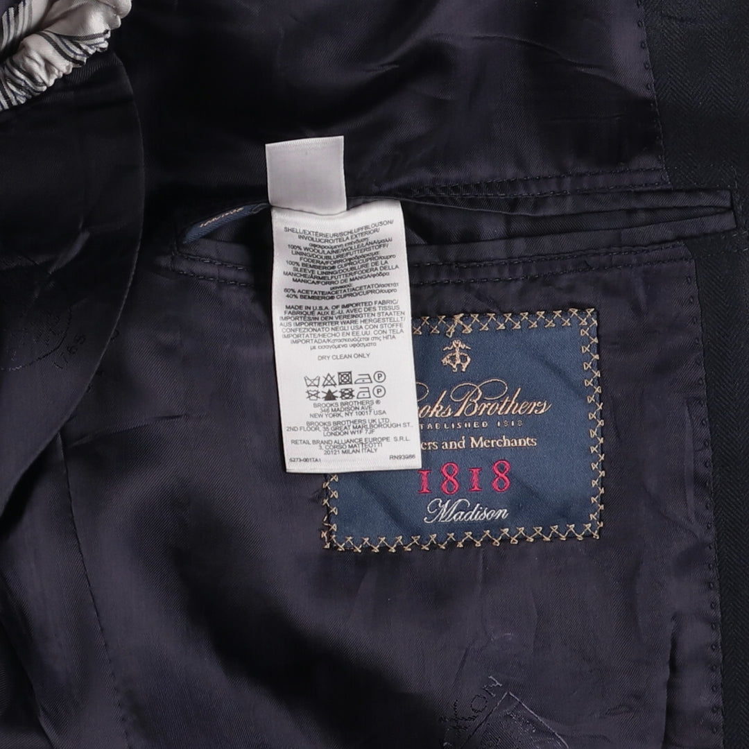 Brooks Brothers 1818 Herringbone Navy Blazer, Made in USA, Size 42 wool navy blue type Vintage Second Hand