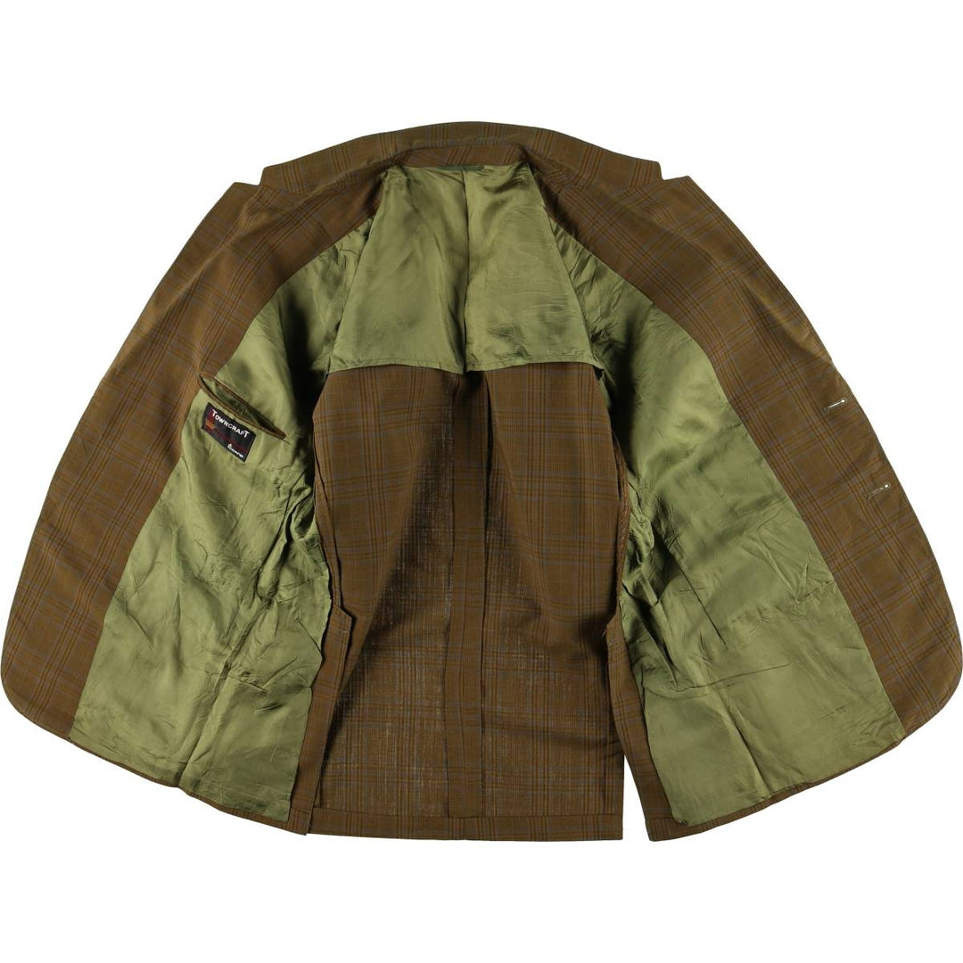 60s-70'S Town Craft PENNEY'S Check Pattern Tailored Jacket, Men's Size Medium unclear Khaki type Vintage Second Hand