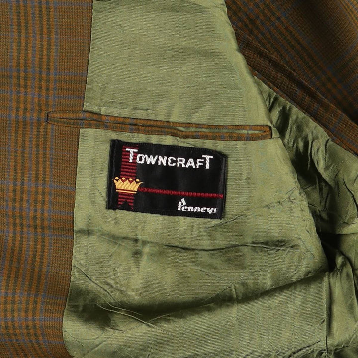 60s-70'S Town Craft PENNEY'S Check Pattern Tailored Jacket, Men's Size Medium unclear Khaki type Vintage Second Hand