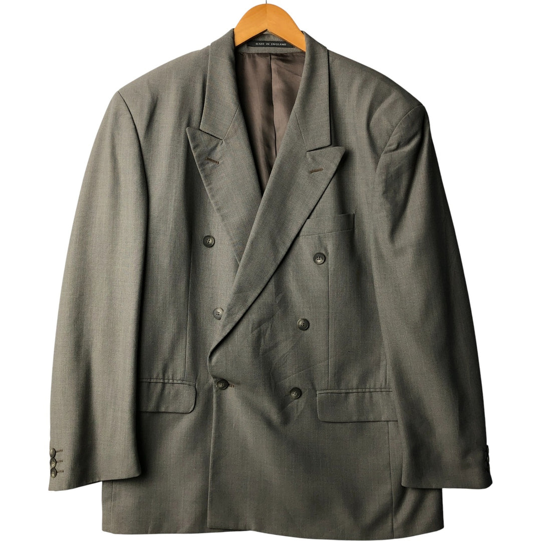 ALEXANDRE double-breasted, peak lapel polyester and wool tailored jacket, made in the UK, men's size XL polyester gray type Vintage Second Hand