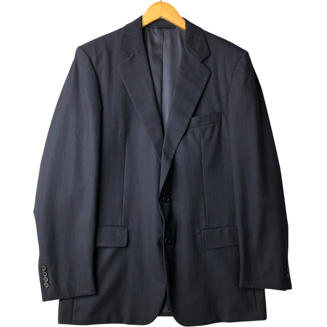 GIEVES and HAWKES Bespoke Striped Wool Tailored Jacket, Made in USA, Men's Size L wool navy blue type Vintage Second Hand