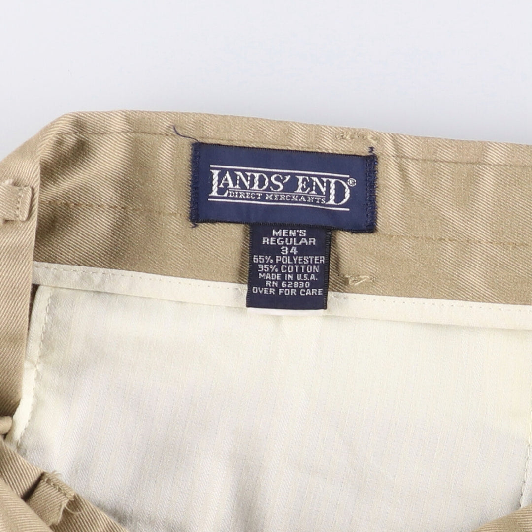 2000'S LANDS' END Wide Leg Slacks, Made in USA, Men's Size W33 polyester Beige type Vintage Second Hand