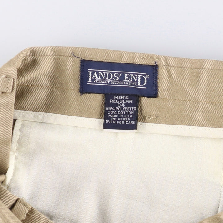 2000'S LANDS' END Wide Leg Slacks, Made in USA, Men's Size W33 polyester Beige type Vintage Second Hand