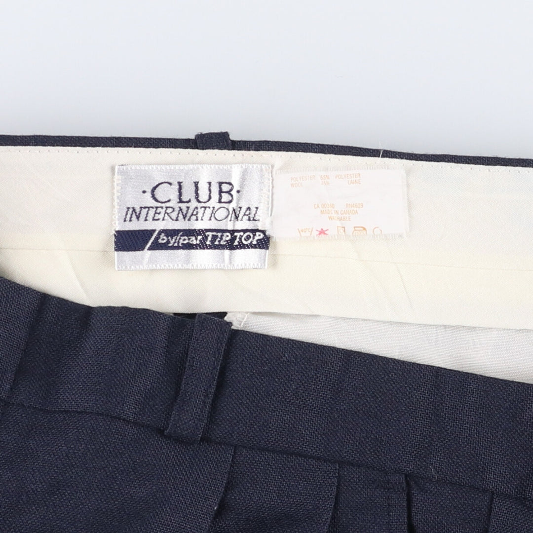 CLUB INTERNATIONAL by par TIP TOP Two-pleat Wide Leg Slacks, Made in Canada, Men's Size W31 polyester navy blue type Vintage Second Hand