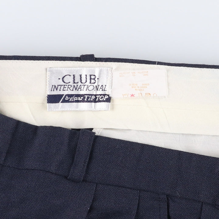 CLUB INTERNATIONAL by par TIP TOP Two-pleat Wide Leg Slacks, Made in Canada, Men's Size W31 polyester navy blue type Vintage Second Hand