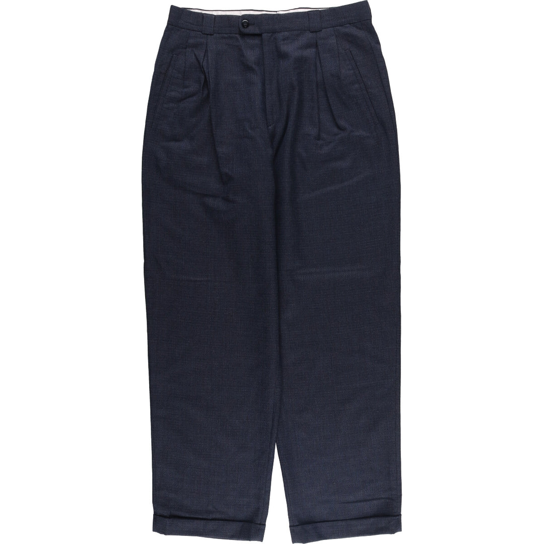 Zanella Check Pattern Two-Pleated Wide Leg Slacks, Made in Italy, Men's Size W33 acetate navy blue type Vintage Second Hand
