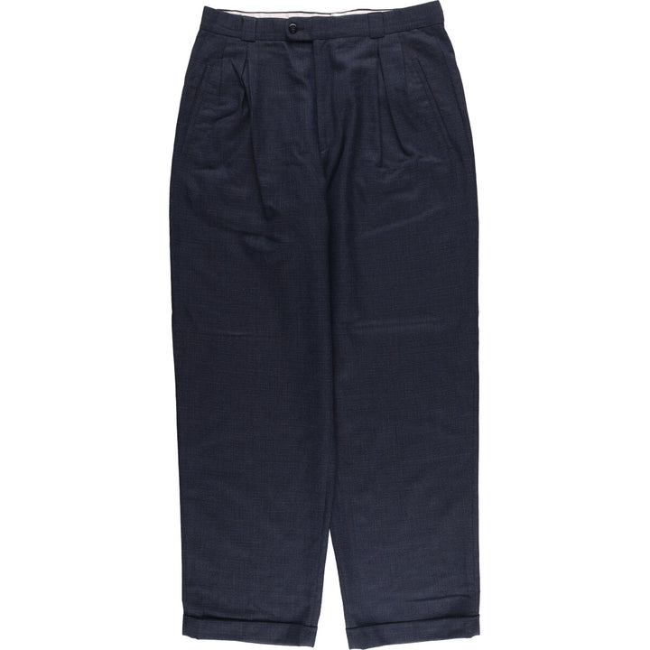 Zanella Check Pattern Two-Pleated Wide Leg Slacks, Made in Italy, Men's Size W33 acetate navy blue type Vintage Second Hand